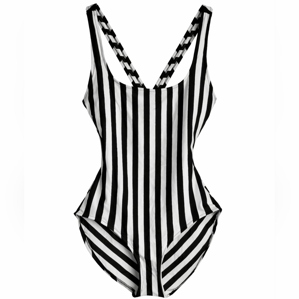 Black & White Striped One-Piece Swimsuit